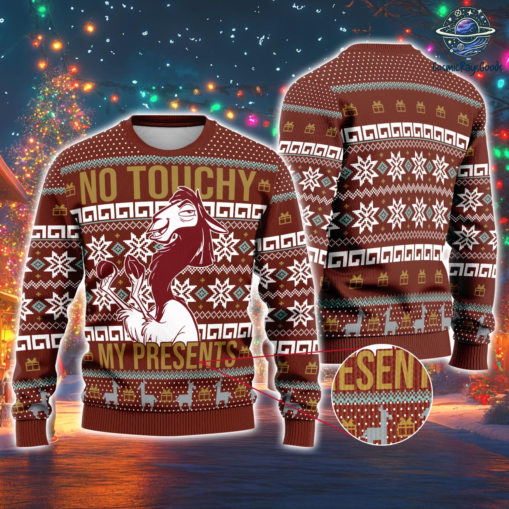 No Touchy My Presents The Emperor’s New Groove Ugly Christmas Sweater, Disneyland Emperor’s New Groove Sweater, Christmas Holiday Sweater