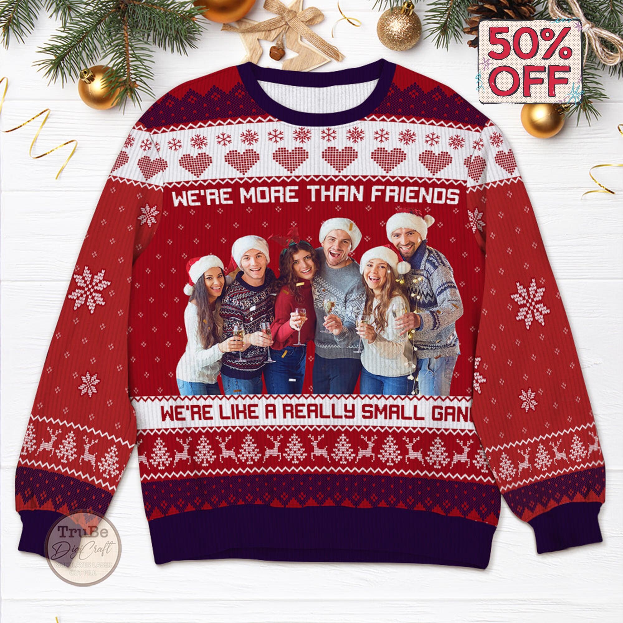 Custom Friends Photo Ugly Christmas Sweater, Personalized Image Christmas Sweater, Christmas Party Gift for Friends, Holiday Eve Outfit