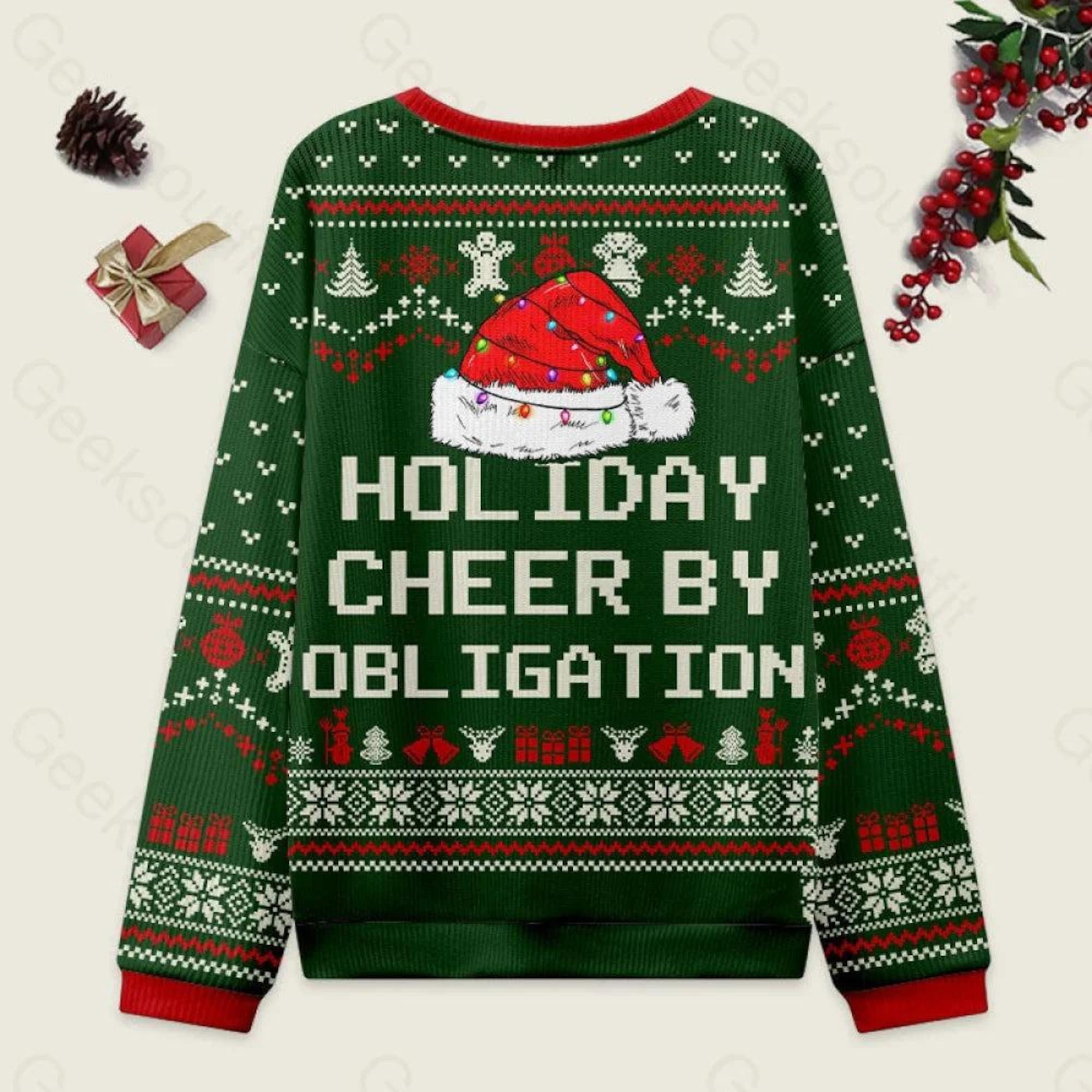il_2000xN.7320987049_5erb-1.jpg Holiday Cheer by Obligation Ugly Xmas Sweater, Funny Green Christmas Ugly Sweater, Sarcastic Santa Pullover
