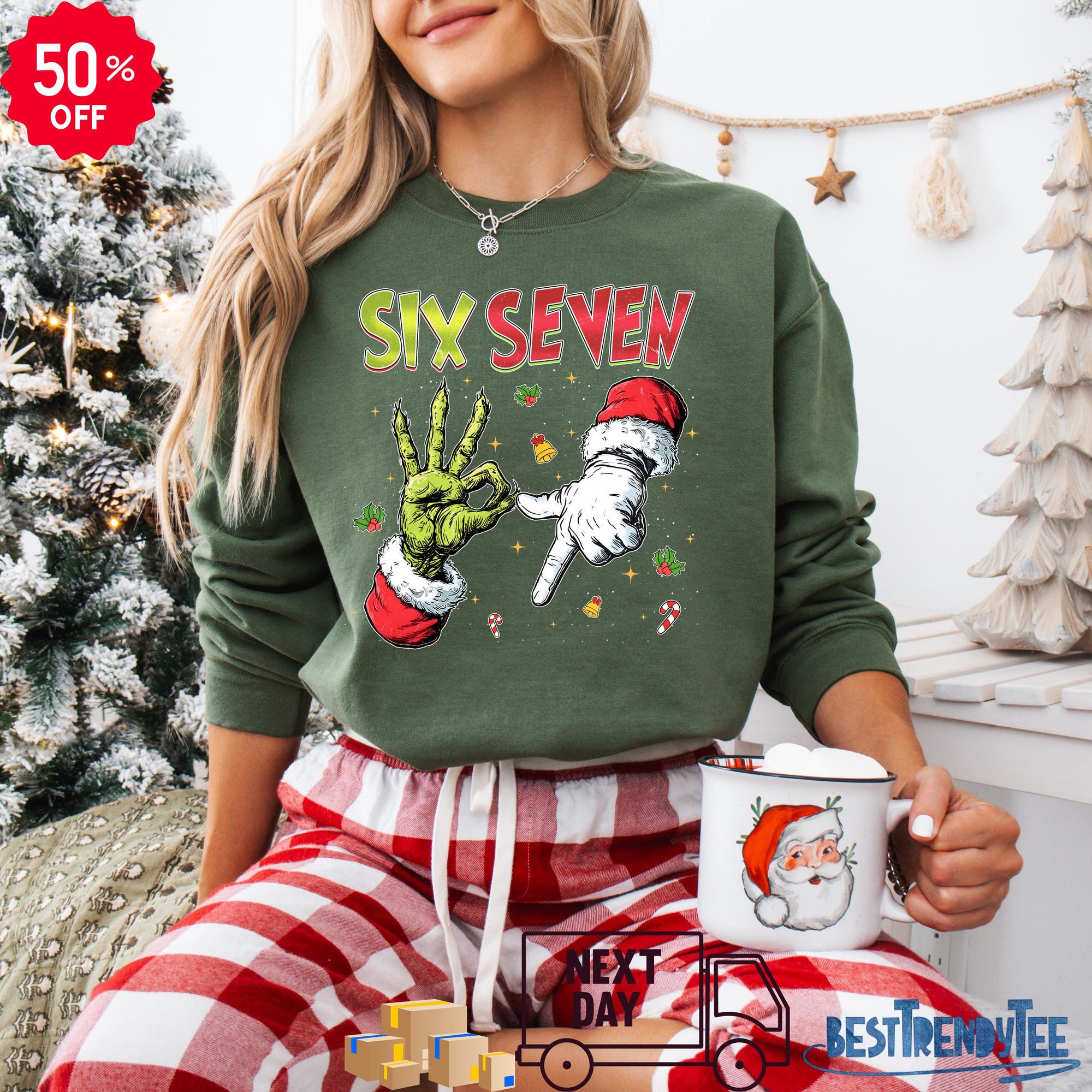Six Seven Meme Christmas Sweater | Funny Xmas Gift | Holiday Meme Jumper for Him Her | Internet Humor Ugly Christmas Sweater