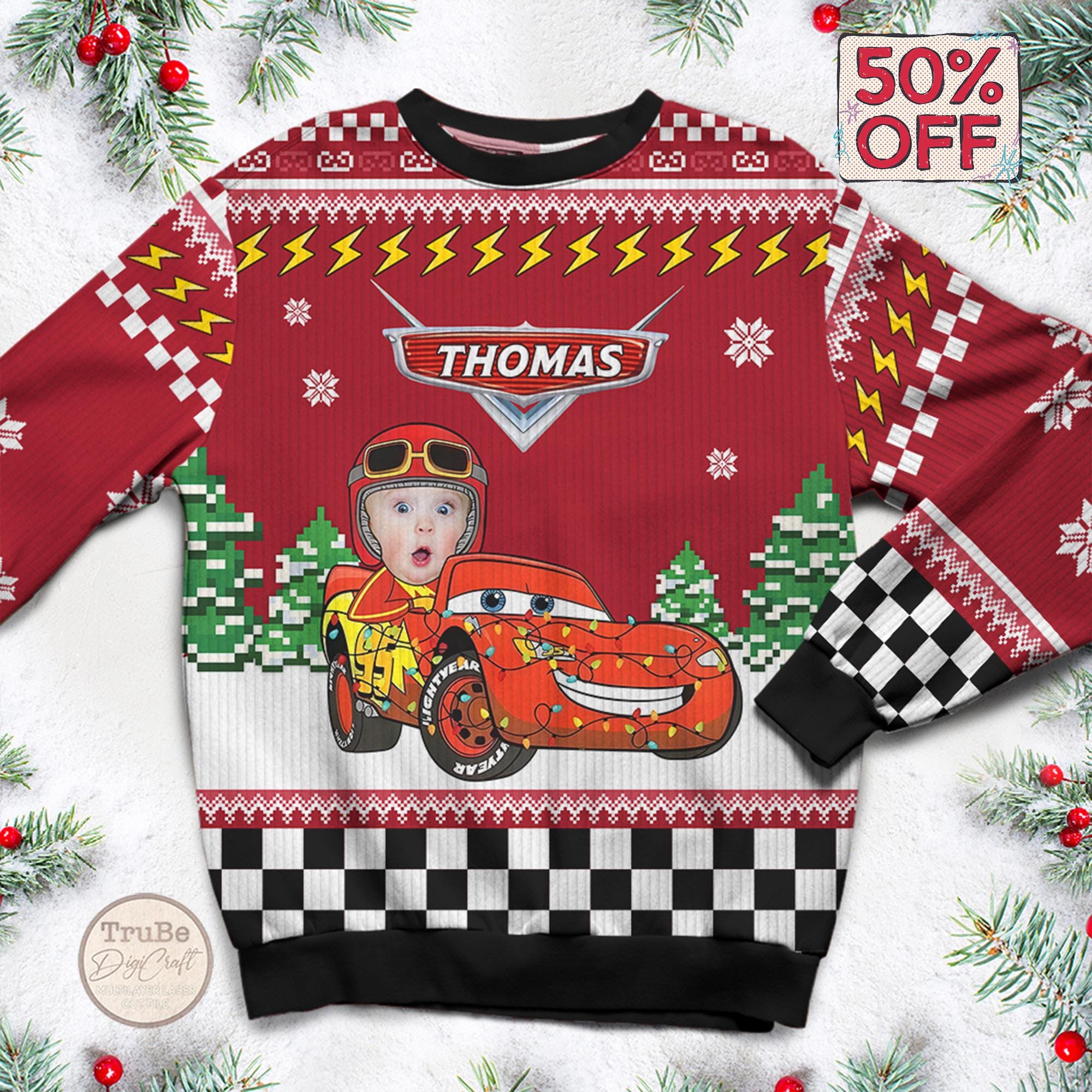 il_2000xN.7323315093_axiy.jpg Personalized Kid Photo Car Toy Ugly Sweater, Custom Kid Face Car Racing Christmas Sweater, Funny Christmas Gift for Kids, Holiday Ugly Party