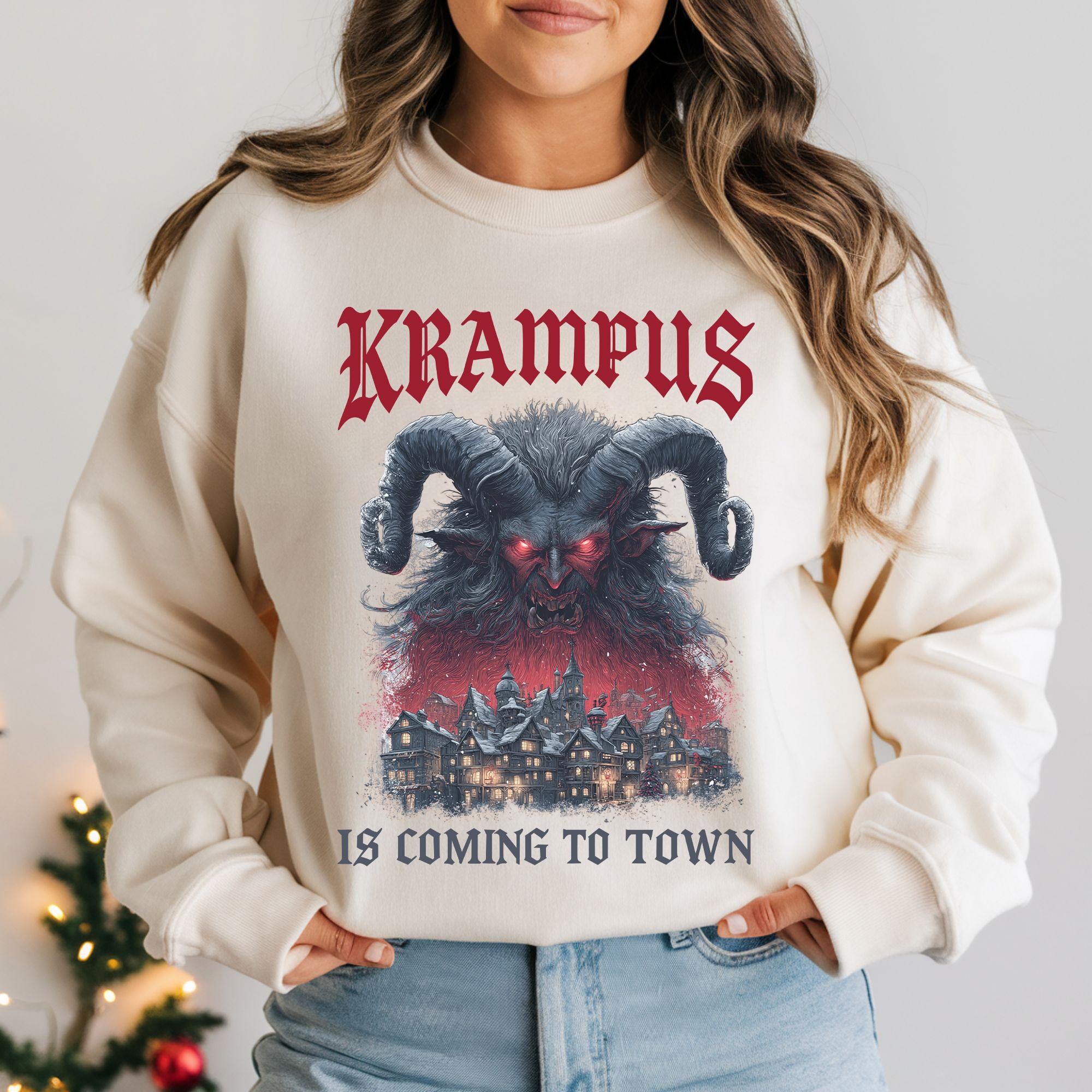 il_2000xN.7324990563_6mfp-2.jpg Krampus Is Coming To Town Sweatshirt, Krampus Christmas, Krampusnacht Night, Christmas Sweatshirt, Creepy Holiday Shirt, Gruss Vom Krampus