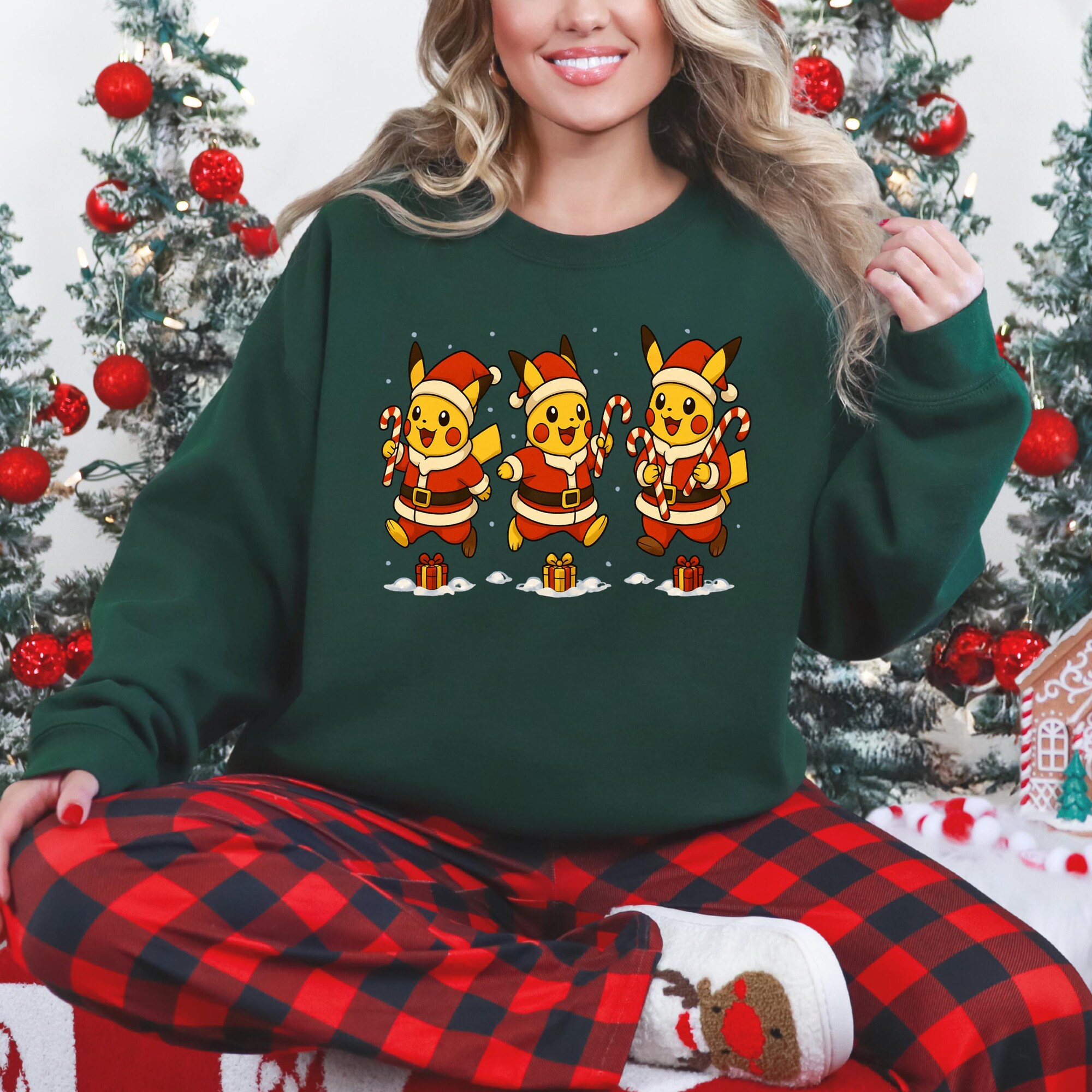 il_2000xN.7325760257_oc8u.jpg Pikachu Santa Candy Cane Gildan Sweatshirt,Poke Character Christmas Squad Anime Characters hoodie,Holiday Pikachu crew,Funny Christmas poke