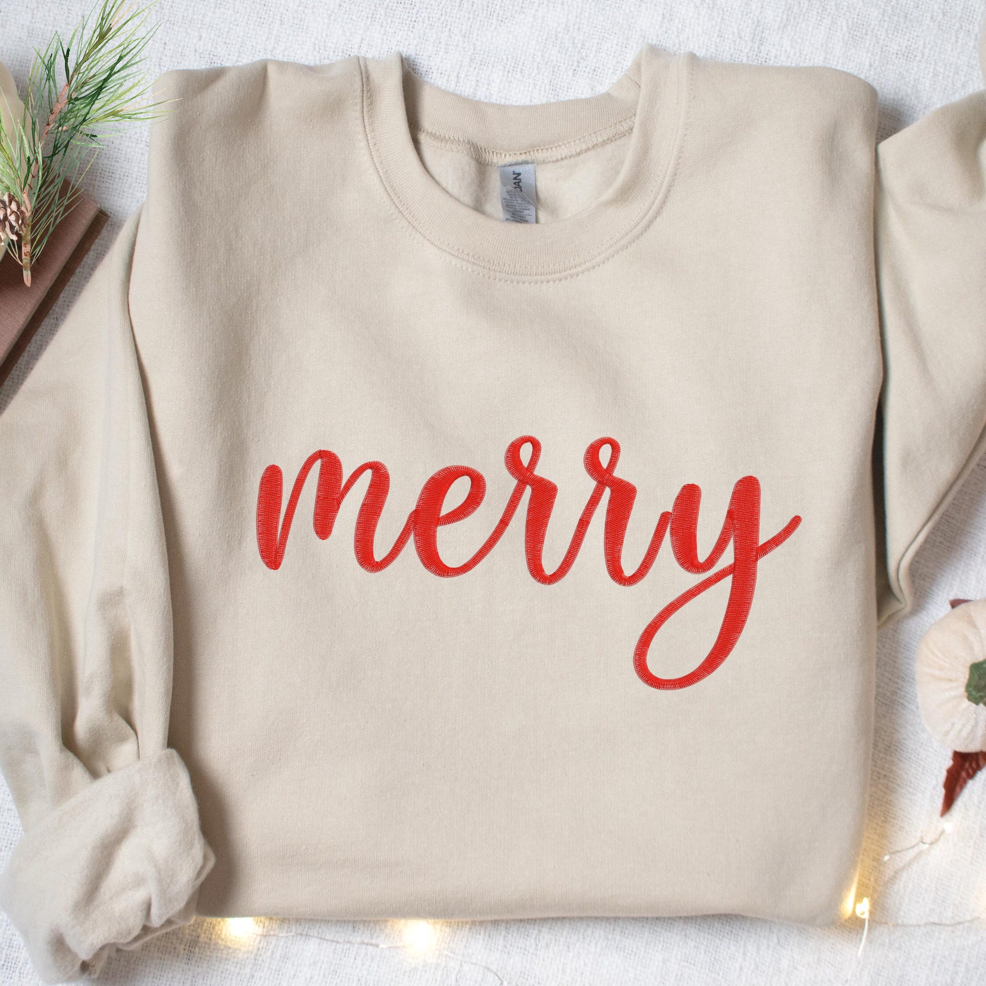 Embroidered Merry Sweatshirt – Merry Christmas Holiday Sweatshirt – Embroidered MERRY word Sweatshirt – Trendy Holiday Sweatshirt – Gift