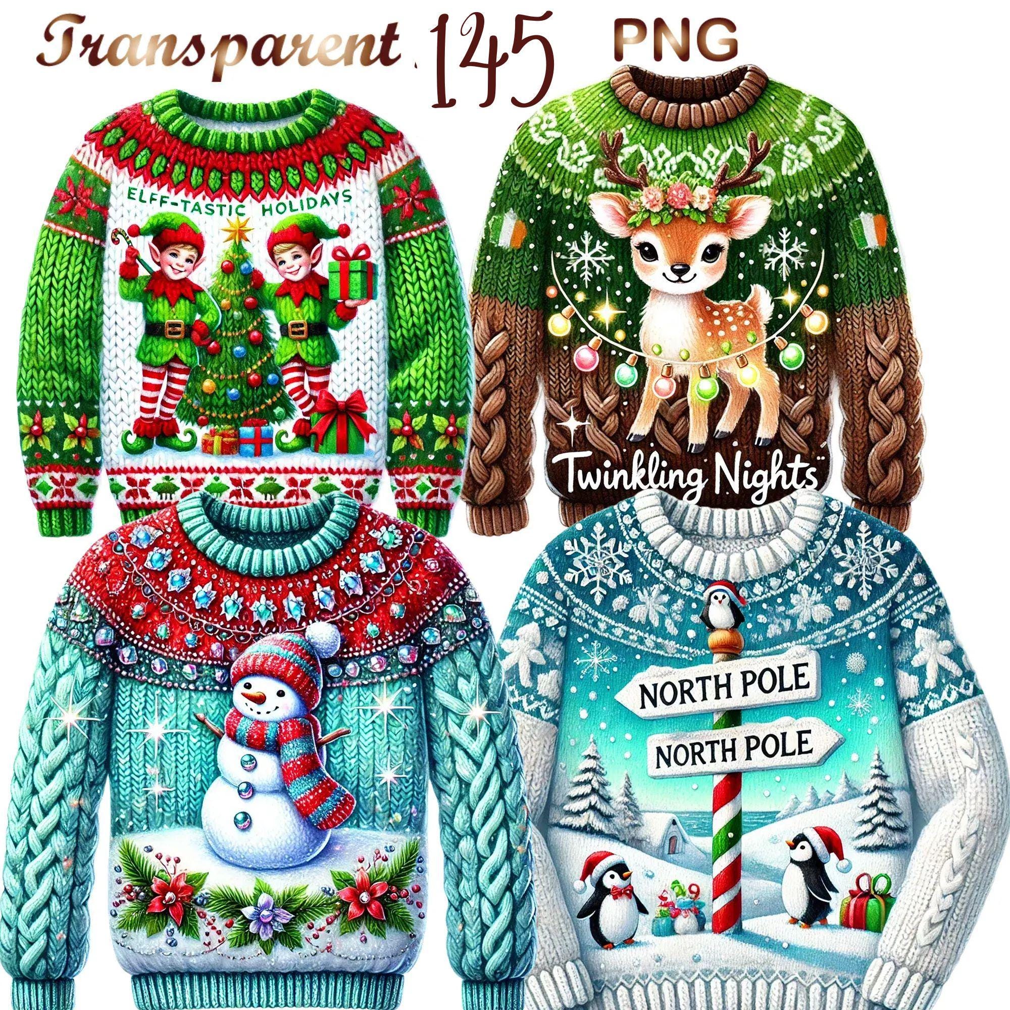 Festive Sweater clipart bundle 145 PNG, Christmas Sweater Graphics, X-Mas Holiday Art, Ugly Sweaters png,  Digital Download, Commercial Use
