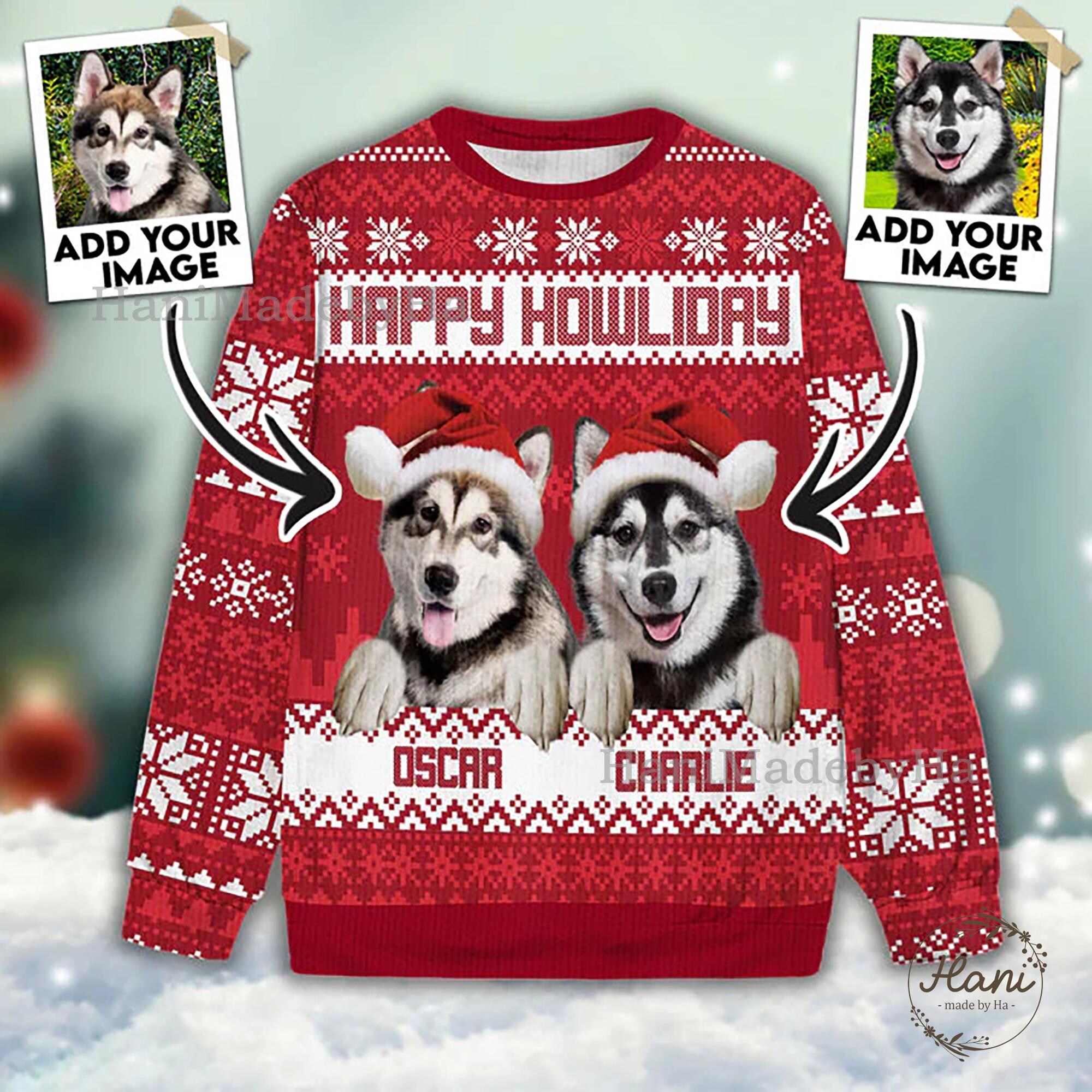 Personalized Ugly Christmas Sweater, Custom Dog Lover Design in Red, Holiday Gift for Friends & Family, Fun Holiday Attire