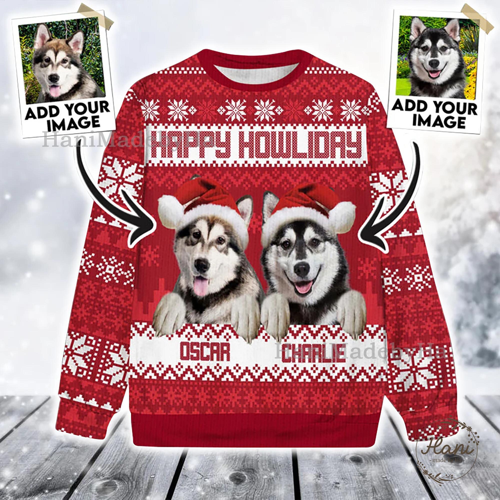 il_2000xN.7327552893_7ef7.jpg Personalized Ugly Christmas Sweater, Custom Dog Lover Design in Red, Holiday Gift for Friends & Family, Fun Holiday Attire