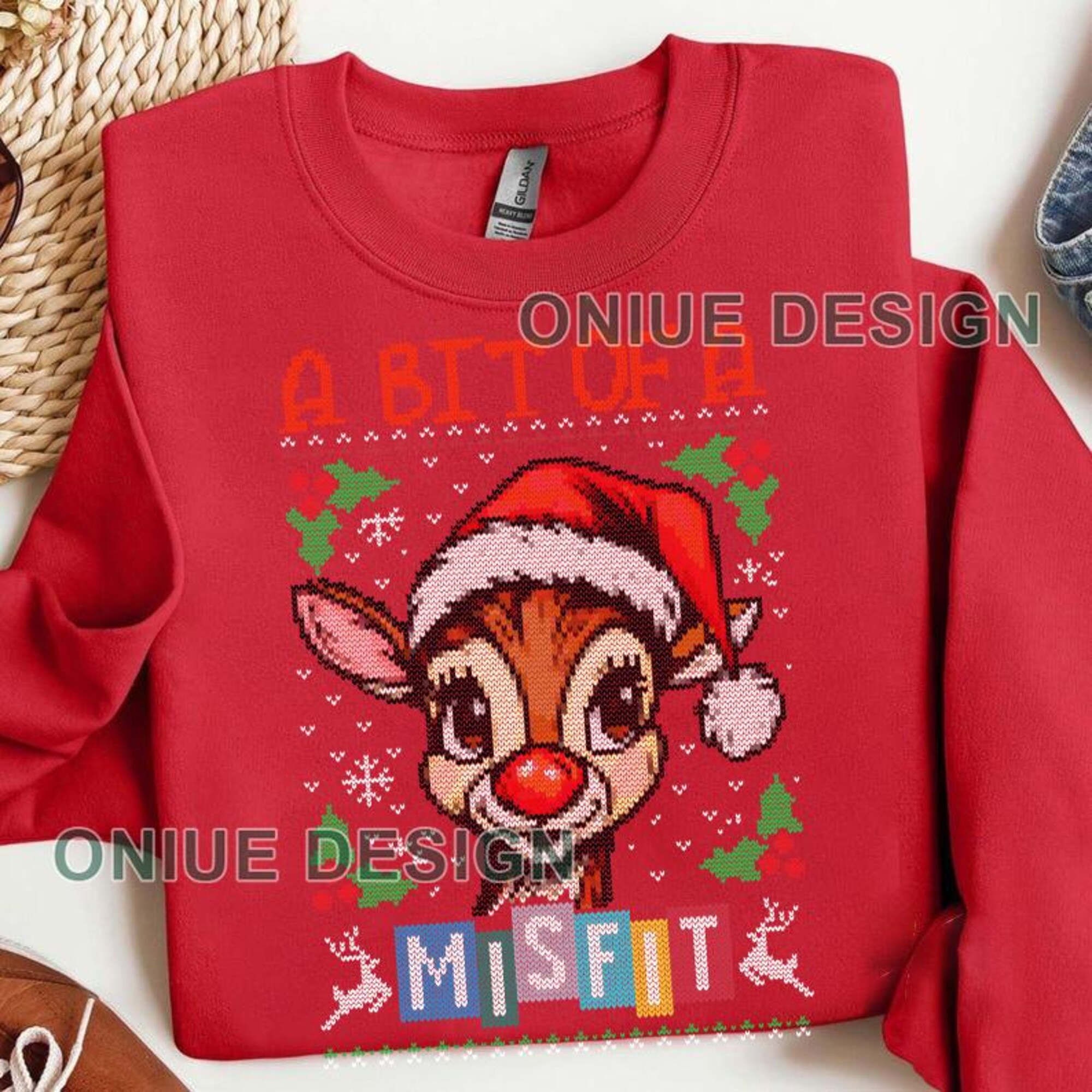 il_2000xN.7329320893_n6hh-1.jpg Rudolph Christmas Sweatshirt: Retro Pixel Reindeer, Ugly Xmas Jumper