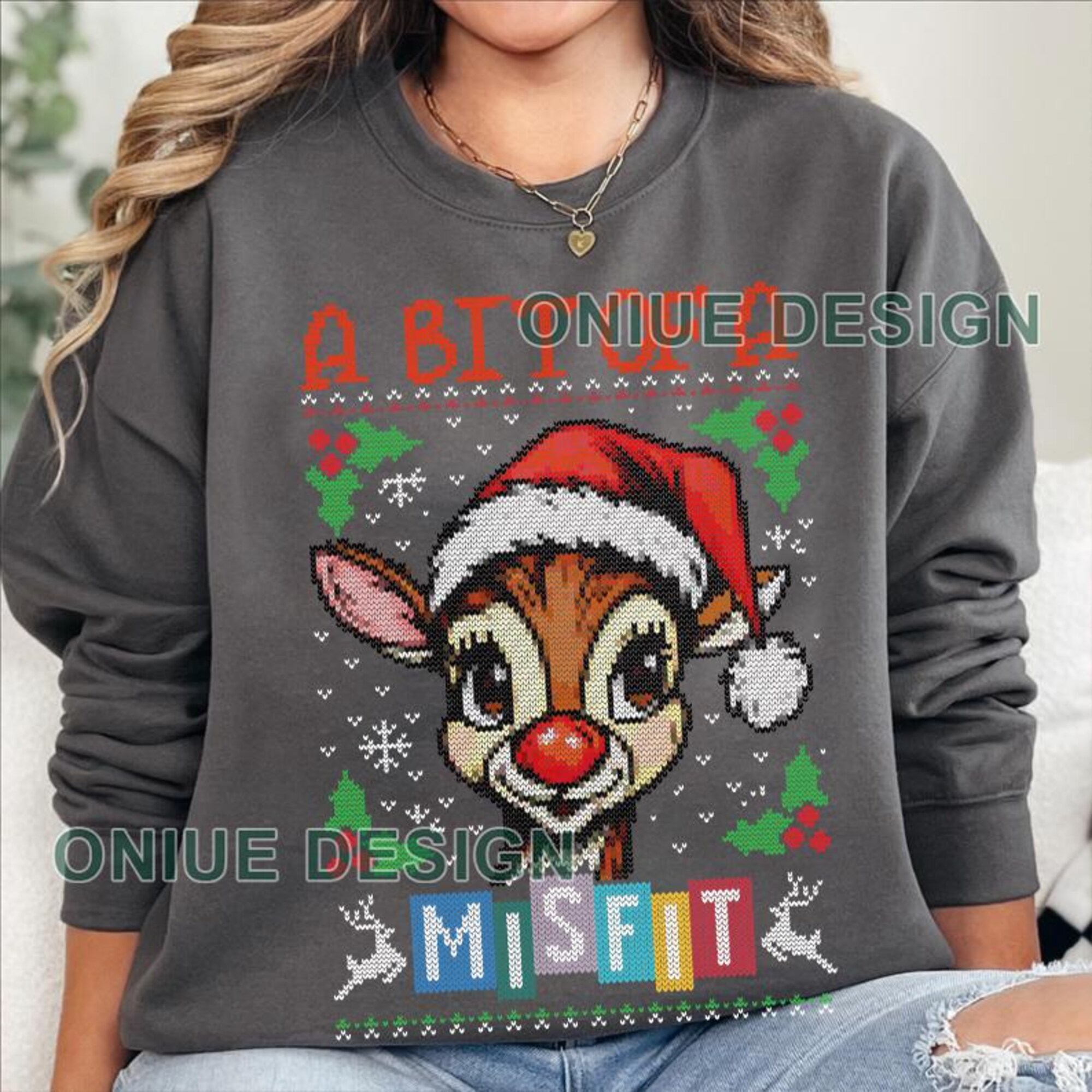il_2000xN.7329320907_d70a-1.jpg Rudolph Christmas Sweatshirt: Retro Pixel Reindeer, Ugly Xmas Jumper