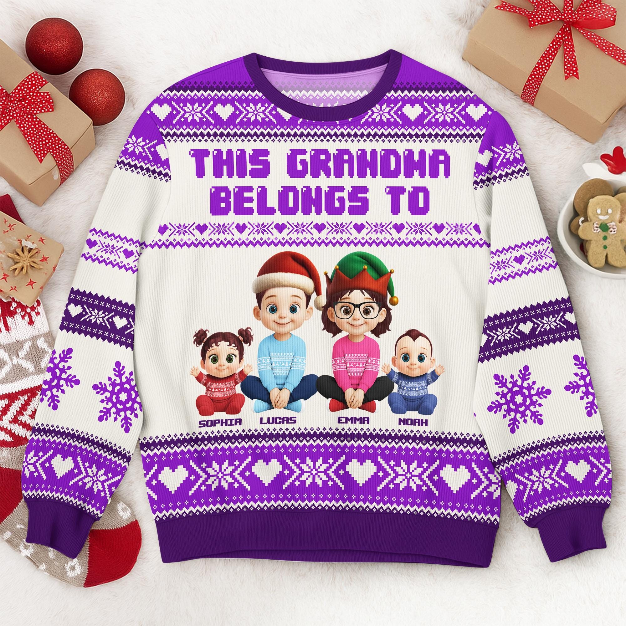 il_2000xN.7329616221_g46o.jpg Personalized Grandma Christmas Sweater, This Grandma Belongs To Ugly Sweater, Custom Grandkids Names Gift, Family Matching Holiday Sweater