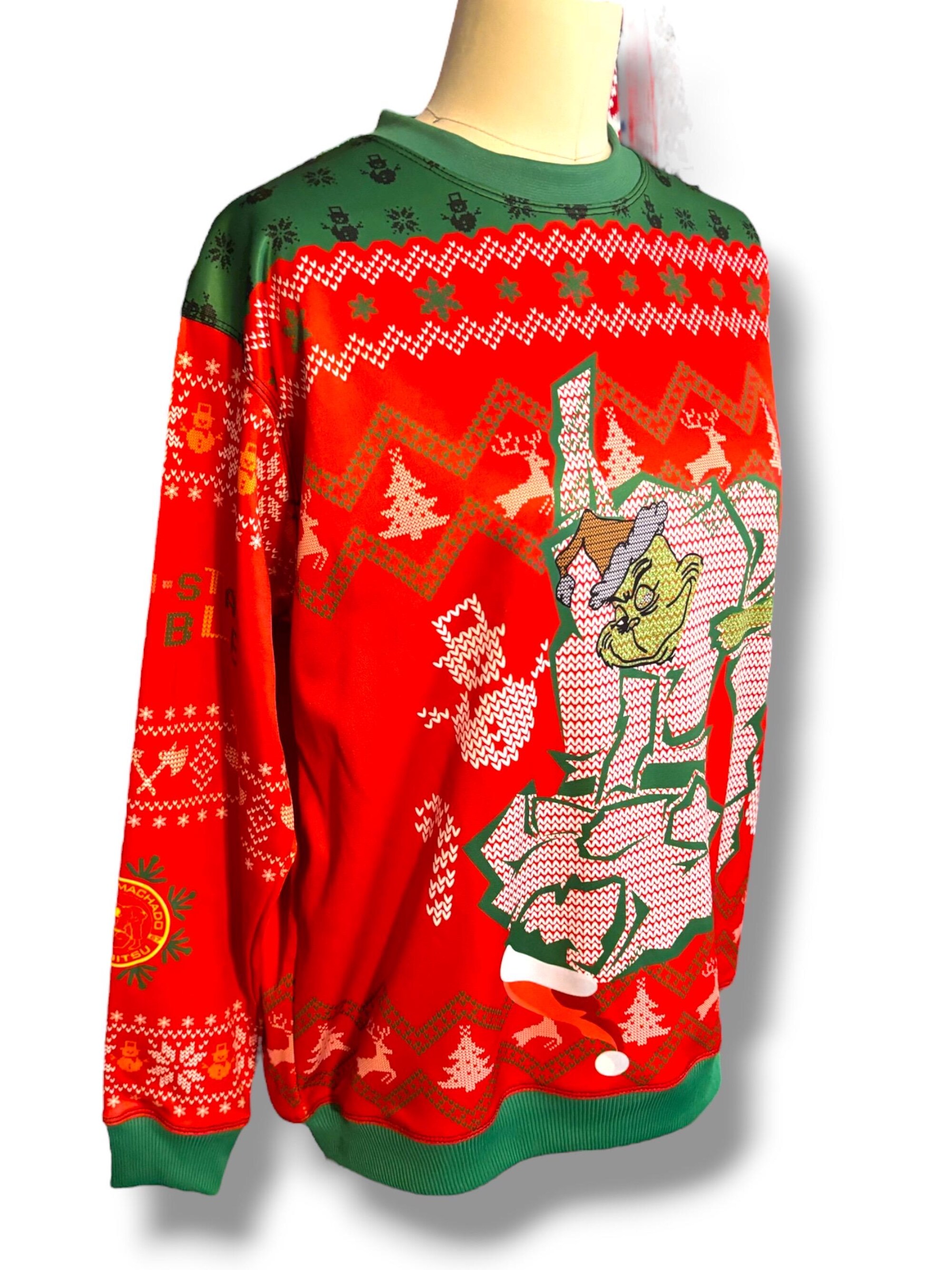 il_2000xN.7329835041_99je.jpg Carlos Machado Jiu-Jitsu Ugly Christmas Sweater Grinch Pullover Red Knit Sz M