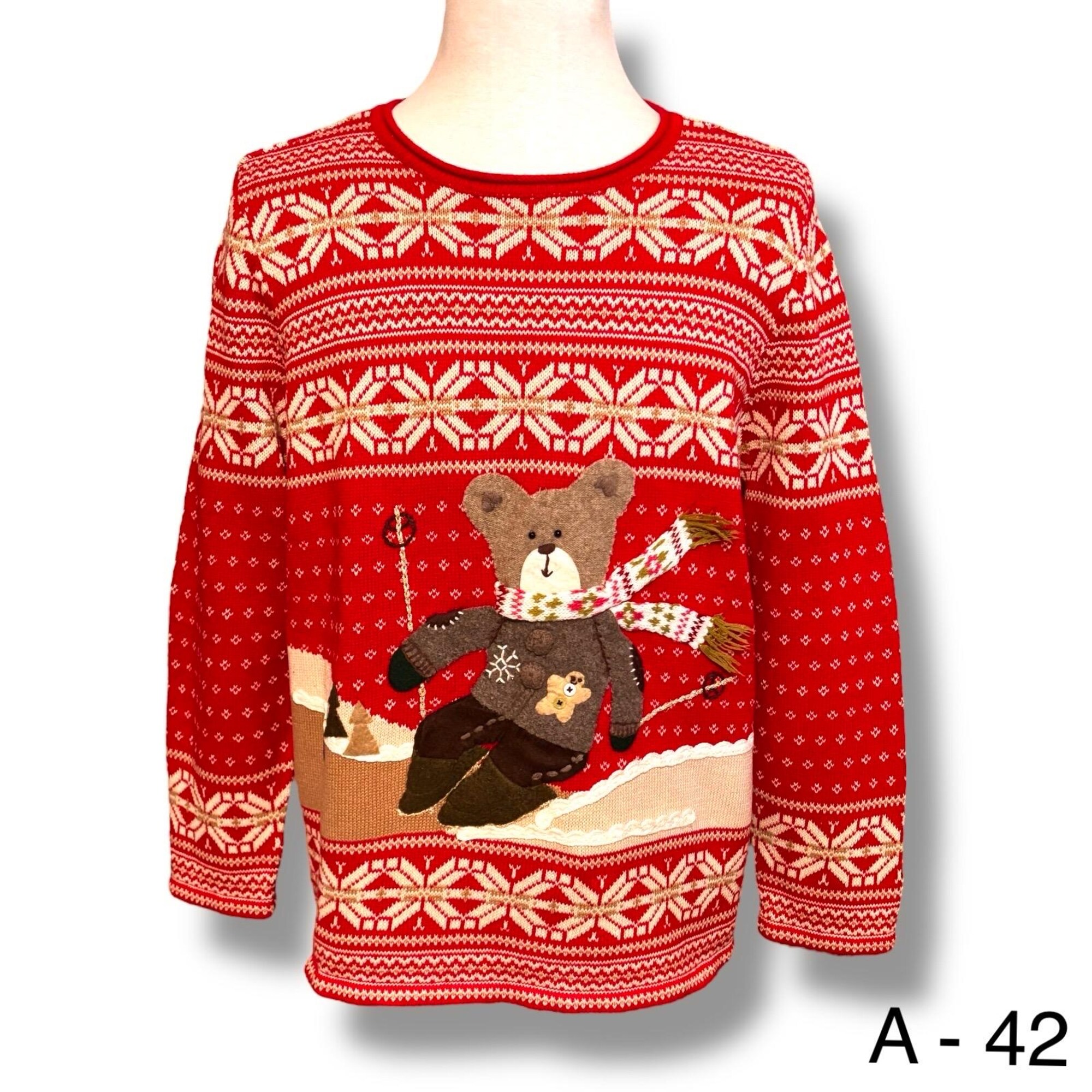 CJ Banks Limited Edition 2010 2X Ugly Christmas Sweater Teddy Bear Skiing