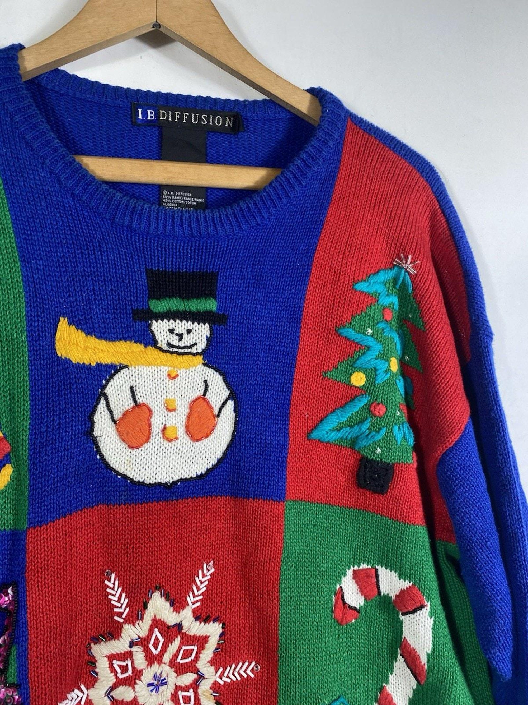 il_2000xN.7331461527_djgb.jpg IB Diffusion Sweater Large Christmas Embroidered Womens Ugly Blue Grandmacore