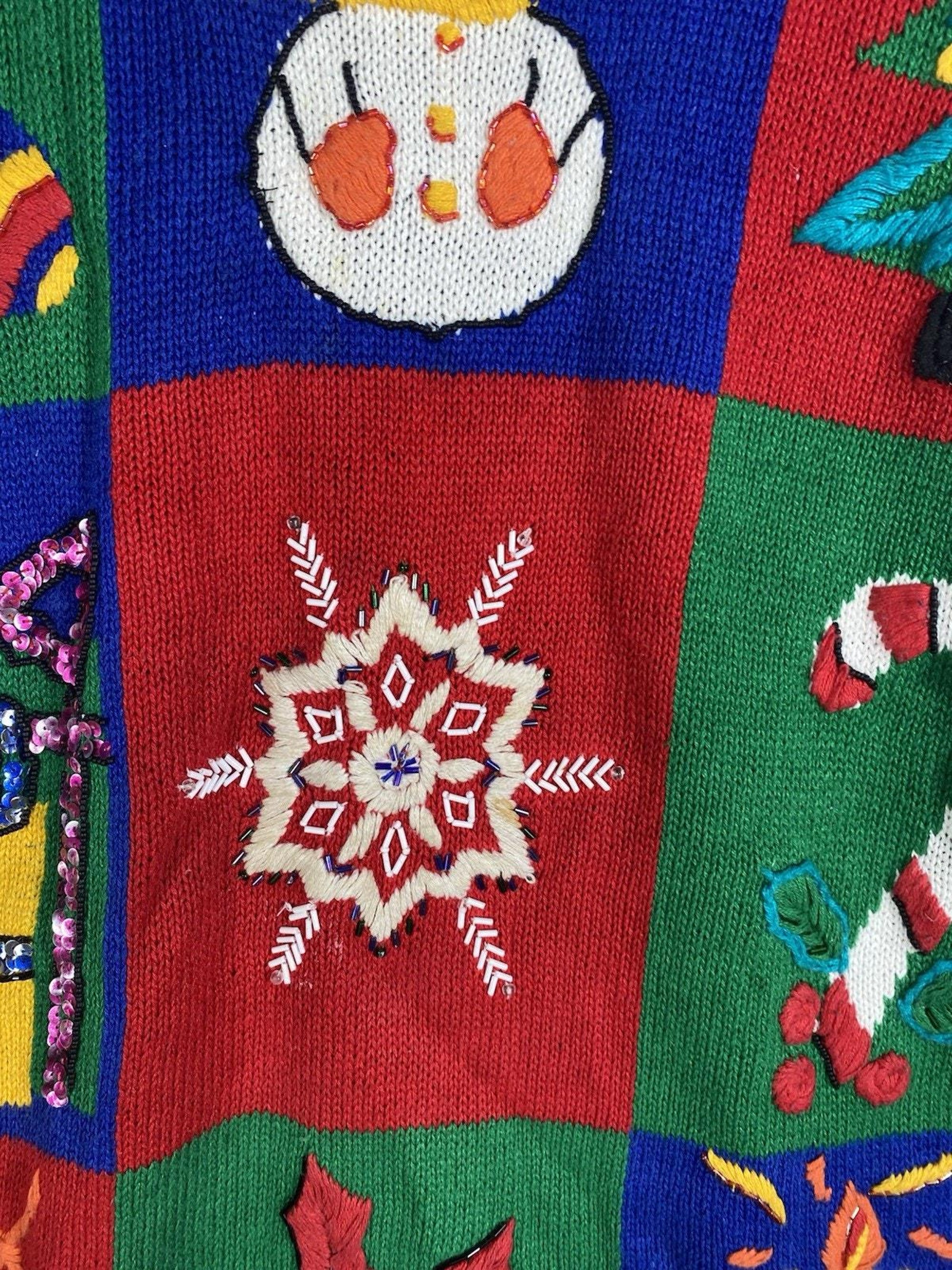 il_2000xN.7331461563_pqj0.jpg IB Diffusion Sweater Large Christmas Embroidered Womens Ugly Blue Grandmacore