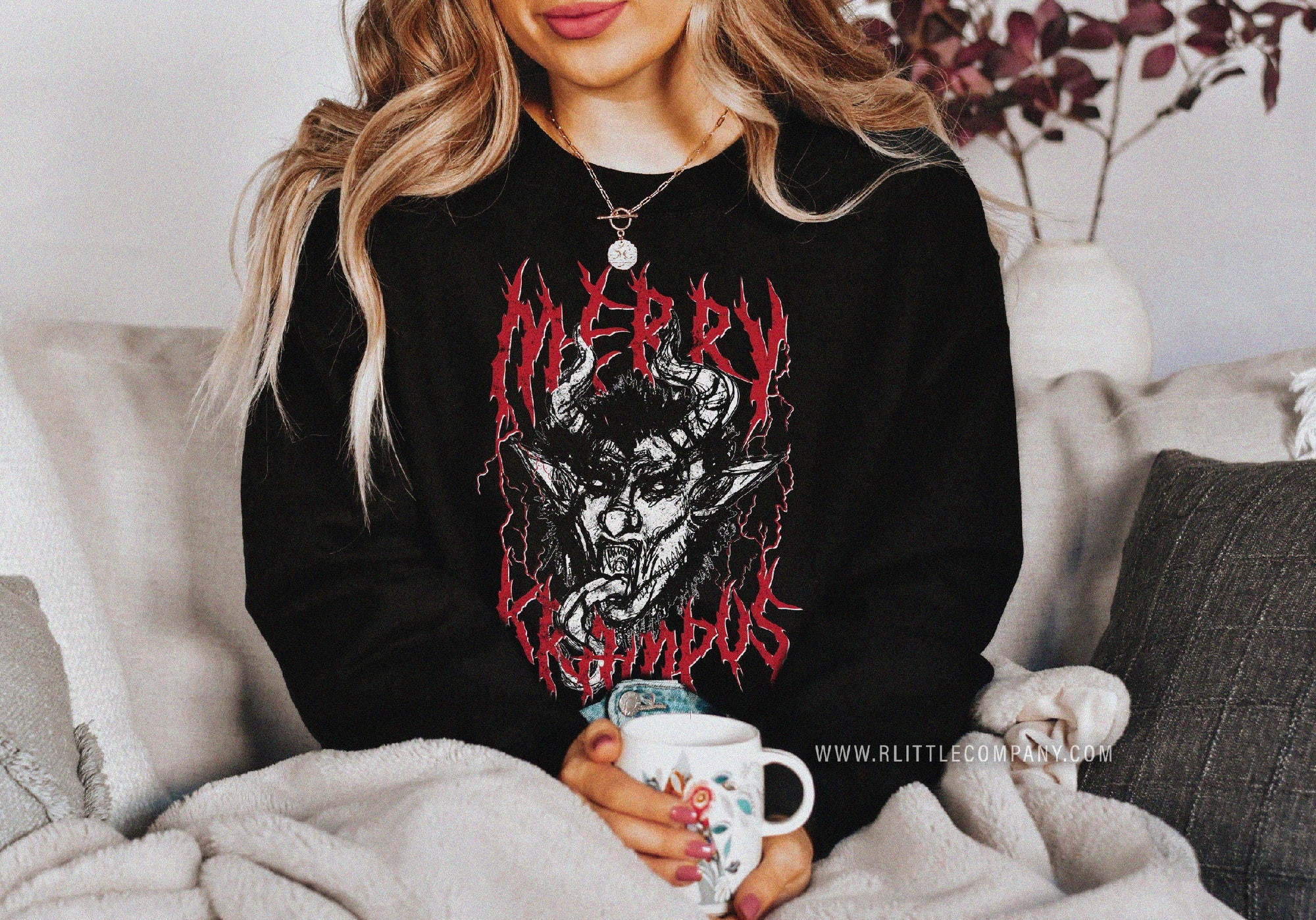 il_2000xN.7334105379_3vzf.jpg Gothic Merry Krampus Ugly Christmas Sweater Unisex S-3XL / Spooky Christmas Heavy Death Metal Goth Christmas Sweater Krampus Holiday Jumper